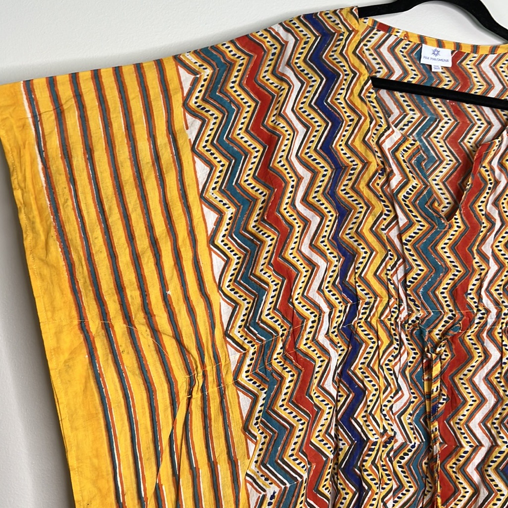 Pax Philomena Nizhoni Yellow Multi Color Zig Zag Print Kaftan Dress With Tassels — image 4 of 8